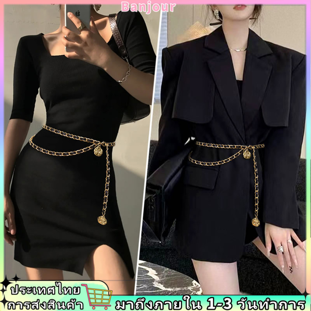 วินเทจ ดอกเคมีเลีย ดอกไม้โซ่โลหะเข็มขัดเอวผู้หญิงที่สง่างามเข็มขัดอุปกรณ์เสริม