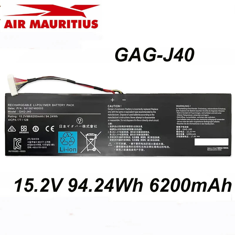 GAG-J40 15.2โวลต์94.24Wh 6200มิลลิแอมป์ชั่วโมงแบตเตอรี่แล็ปท็อปสำหรับ Gigabyte Aero14-V7 14-K7 15วัต