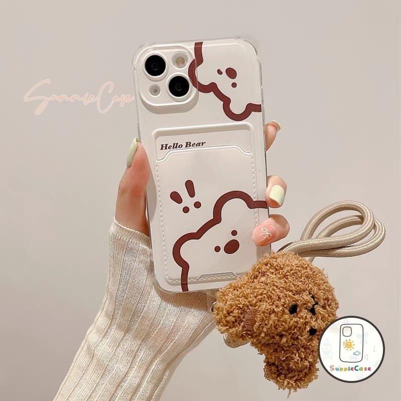 สายสะพาย น่ารัก หมี เคสไอโฟน11 สำหรับ IPhone 13 16 12 11 14 15 Pro Max XR XS X 7Plus 8Plus Max 8 7 Plus SEสายสะพาย เคส