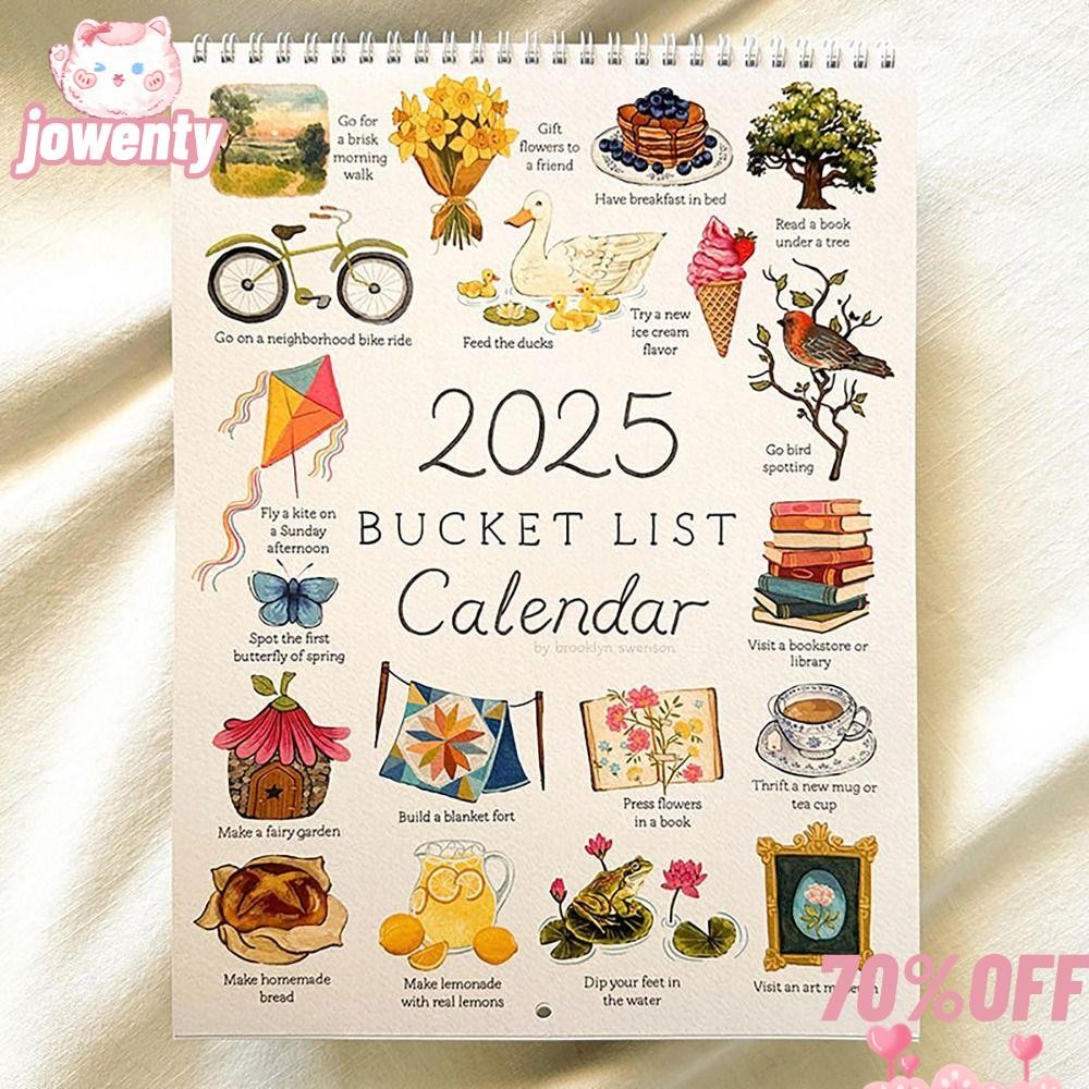 Jowenty 2025 ปฏิทินรายการถัง, ผนังแขวนรายการถัง Journal ปฏิทินแขวนผนัง, รายเดือนตารางตกแต่งบ้านคู่เกลียวลวด-Binding Tidepick ปฏิทิน