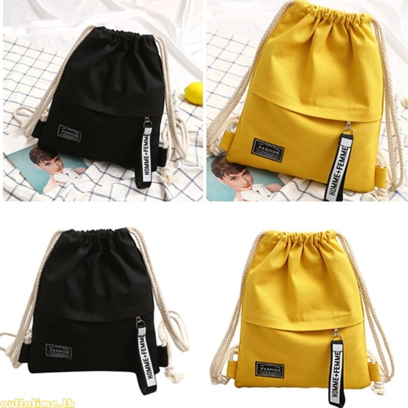 Time Stylish Canvas Drawstring Rucksack ขนาดใหญ่ Capactiy กระเป๋านักเรียนกระเป๋าหนังสือนักเรียนกระเป๋าเป้สะพายหลังลําลองสําหรับผู้ชายและผู้หญิง