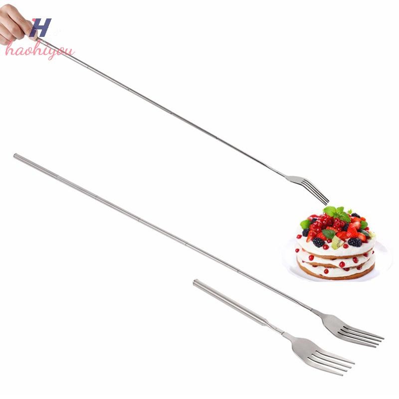 <haohiyou> เงินสแตนเลสขยายส้อมอาหารค่ําผลไม้ขนมหวานยาวช้อนส้อมส้อมเนื้อดี