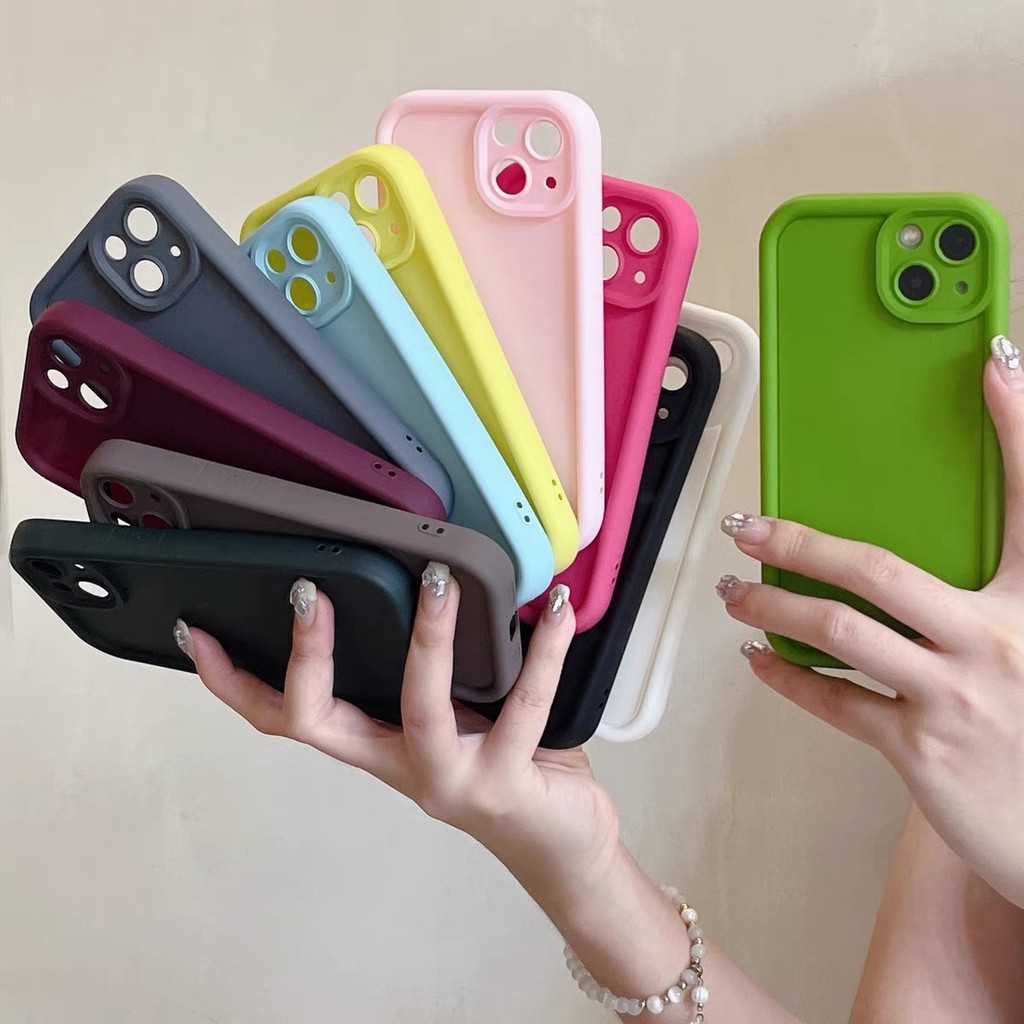 สีลูกกวาดซิลิโคนนุ่ม ไอโฟน16 เคส For iPhone 11 12 13 14 15 Pro MAX X XS XR XS Plus SE เคสโทรศัพท์ กันกระแทกป้องกันการตก