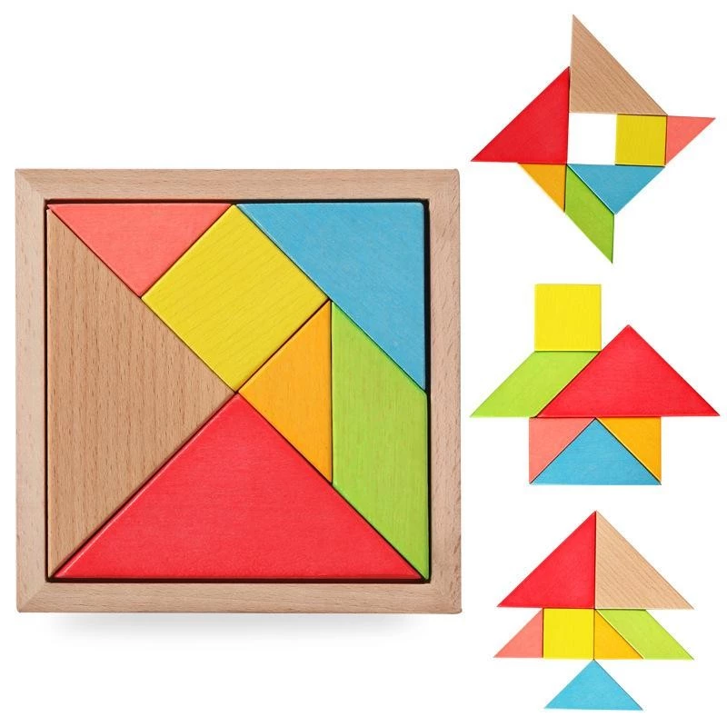 จิ๊กซอว์ไม้ เสริมทักษะเด็ก แทนแกรมไม้ Tangram สื่อคณิตศาสตร์ ของเล่นฝึกสมองเพื่อการเรียนรู้สำหรับเด็ก