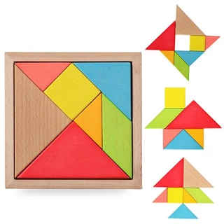 จิ๊กซอว์ไม้ เสริมทักษะเด็ก แทนแกรมไม้ Tangram สื่อคณิตศาสตร์ ของเล่นฝึกสมองเพื่อการเรียนรู้สำหรับเด็ก