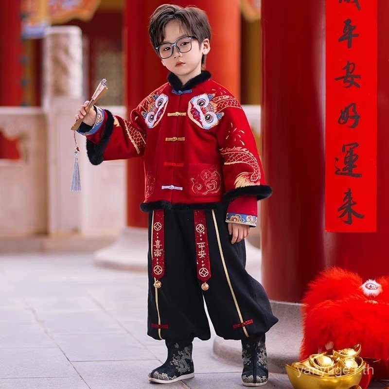 ชุดกำมะหยี่สำหรับฤดูหนาวของเด็กชาย2025ปีชุดสองชิ้นสำหรับทารกชายใหม่สำหรับเทศกาลโรคหลอดเลือดสมอง