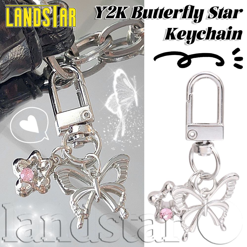 จี้โลหะเงินหวานเย็น - พวงกุญแจดาวผีเสื้อ Y2k - กระเป๋าเป้สะพายหลังแขวนเครื่องประดับ Charms - สําหรับกระเป๋า, พวงกุญแจ - อุปกรณ์ตกแต่งพวงกุญแจรถ
