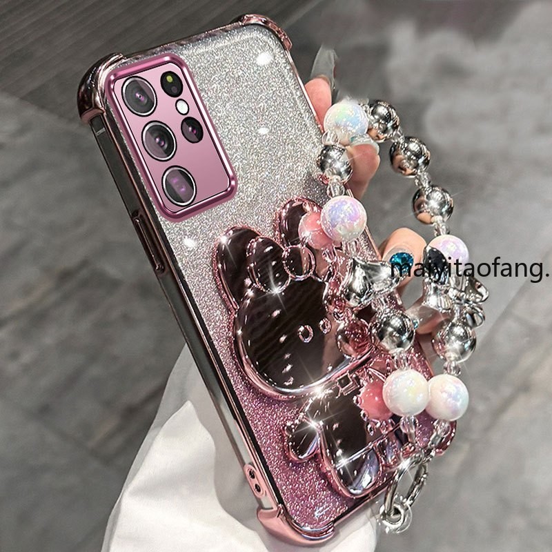 สําหรับ Samsung S25 S25 Plus S25 Ultra เคสโทรศัพท์สี่มุม Anti-Falling ถุงลมนิรภัยเปรียบเทียบกับสายคล้องมือกระต่ายผู้ถือกระจกโทรศัพท์มือถือ Soft case XXDBA