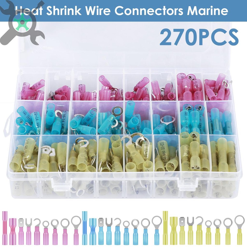 270 ชิ้นความร้อนหดสายไฟเชื่อมต่อกันน้ําสายไฟ Terminals ชุด AWG 12-10 16-14 22-16 SHOPTKC6596