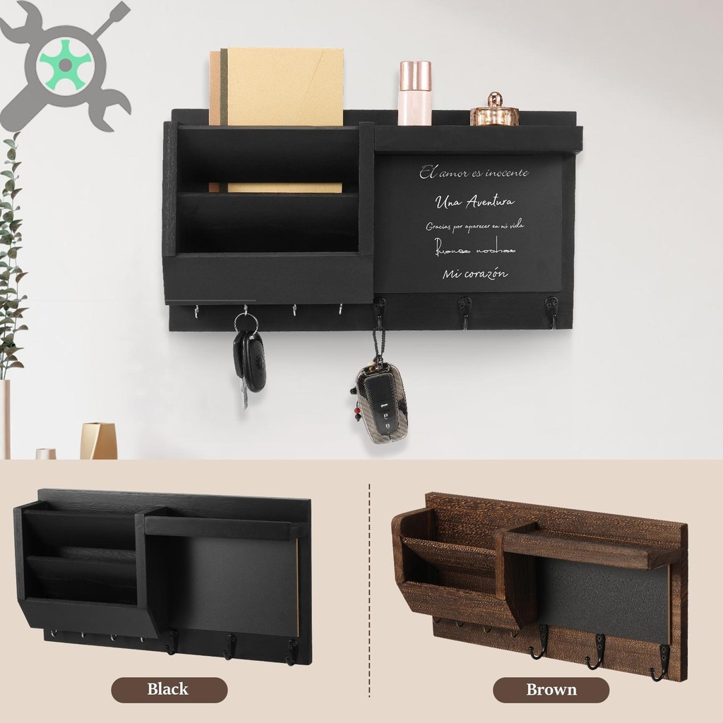 ที่ใส่กุญแจ ที่ใส่กุญแจและจดหมายแบบติดผนัง 7 ตะขอ ที่แขวนจัดเก็บกุญแจไม้สําหรับ ทางเข้า ร้านค้า9921