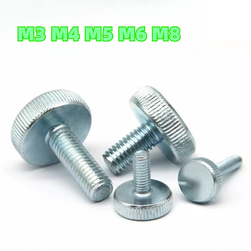 [HKH] M3 M4 M5 M6 M8 GB835 เหล็กคาร์บอน Knurl หัวแบนมือกระชับสกรูนิ้วหัวแม่มือ Bolt ปรับ Thumbscrew ไร้เครื่องมือ