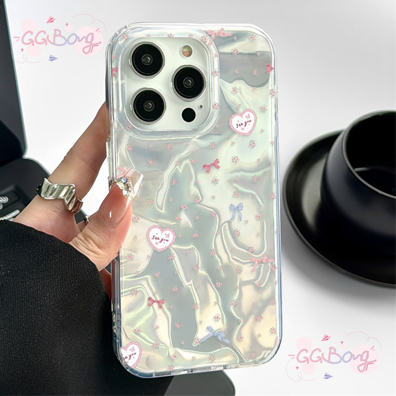เคสไอโฟน 16 11 XR 13 15 14 12 Pro Max 7 16 8 15 Plus X XS Max SE แฟชั่นใหม่น่ารักขนาดเล็กฟองโบว์ความหรูหราตัวเรือนน้ำ