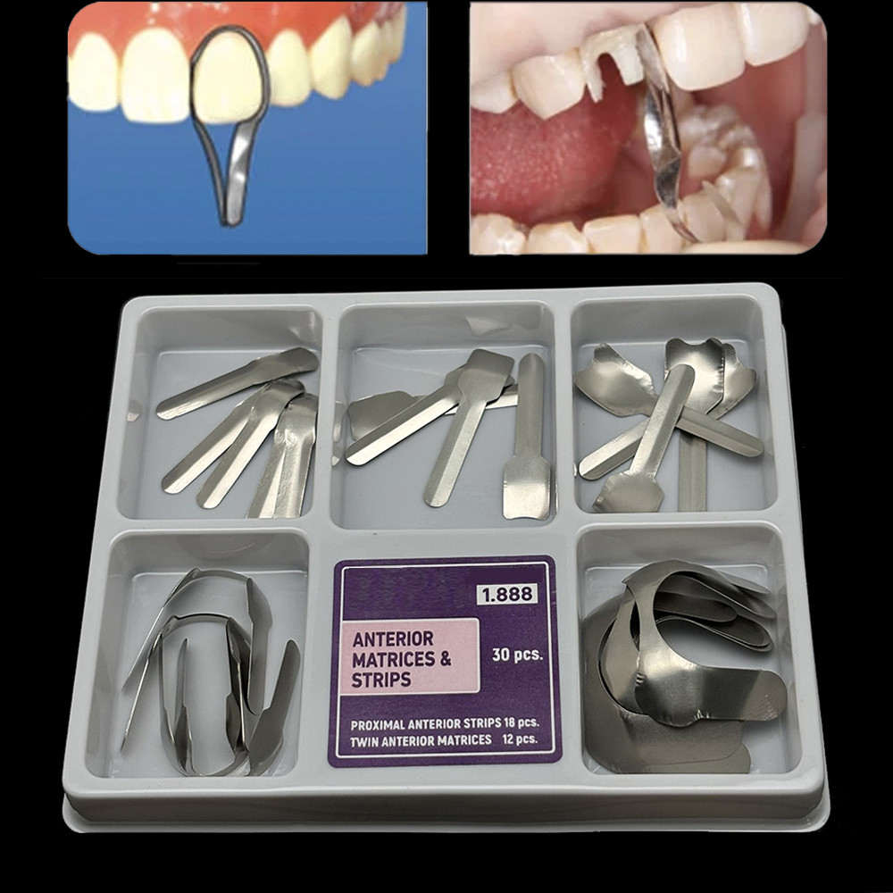 30 ชิ้น/กล่องทันตกรรม Proximal Anterior Strips Matrix Bands No1.888 Twin Anterior Matrices Matrix ระบบวัสดุฟื้นฟูทันตกรรม
