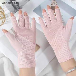 Annapink.th 1 คู่ถุงมือ UV ถุงมือเจล UV Fingerless ทําเล็บมือเล็บเครื่องมือ LED โคมไฟเล็บเครื่องเป่ารังสีมือ EN