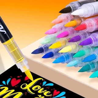 3ชิ้นอะคริลิปากกามาร์กเกอร์แปรงปากกาสีขาวสีดําสีเครื่องหมายศิลปะ