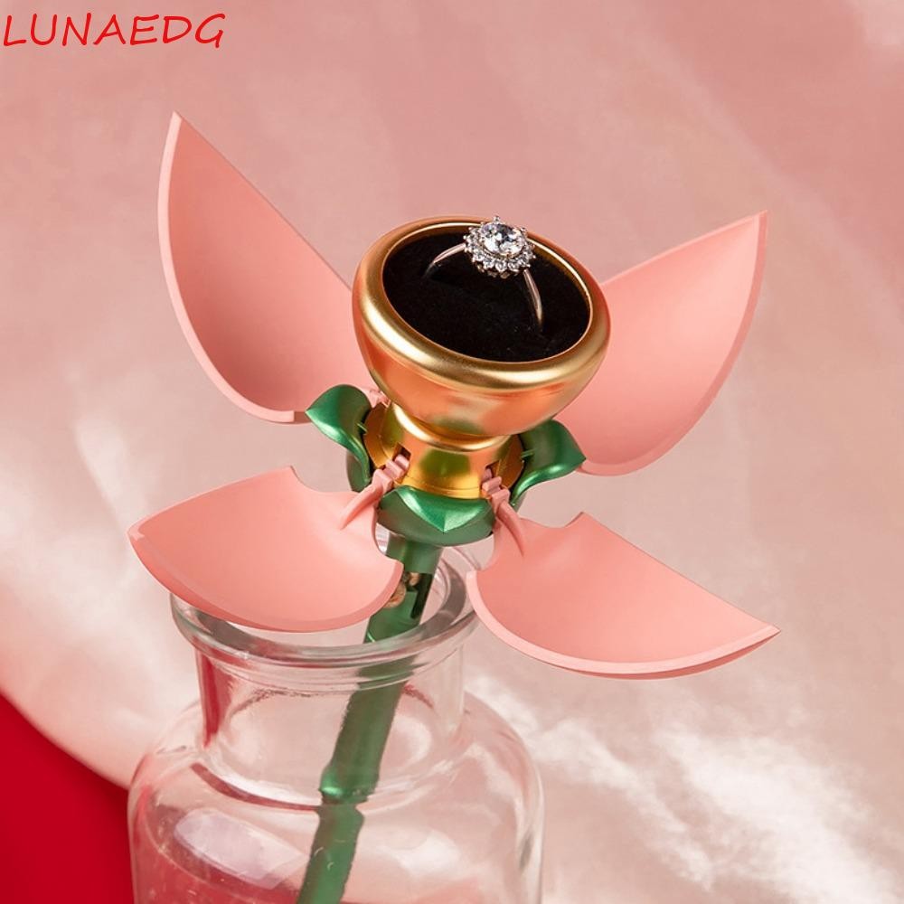 กล่องแหวนข้อเสนอดอกไม้ LUNAEDGE, กล่องเครื่องประดับบานอัตโนมัติกันน้ําแบบพกพา, ของขวัญกล่องแหวนดอกกุหลาบสีแดงหรูหราสีชมพูอเนกประสงค์