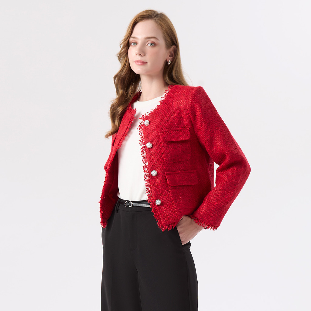 ESPADA เสื้อแจ็คเก็ตผ้าทวีด ผู้หญิง สีแดง | Tweed Jacket | 05008
