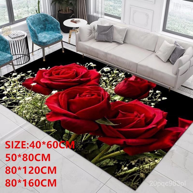 Modern Colorful Blooming Red Rose Flowers Carpet for Living Room Home Decoration Sofa Table Large Ar