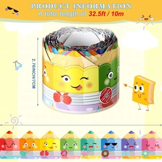 QIJU กระดานดํา Bulletin Board Border, Self กาว 7 ซม.กระดาษขอบ, Creative DIY กระดาษตกแต่งห้องเรียนทําด้วยมือหัตถกรรม