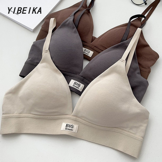 ชุดชั้นใน บราไร้รอยต่อ ทรงสามเหลี่ยม ระบายอากาศ ป้องกันการหย่อนคล้อย ขนาดเล็ก พิมพ์ลายตัวอักษร สไตล์ฝรั่งเศส สําหรับผู้หญิง