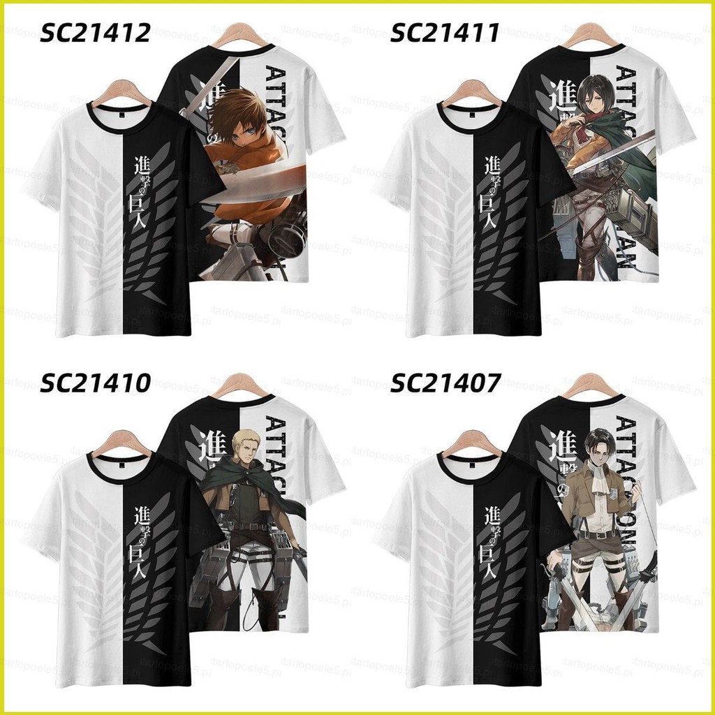 อะนิเมะ T-shirt แบบ 3D แขนสั้น สำหรับทุกเพศ ออกแบบตาม Eren Yeager จาก Attack on Titan พร้อมไซส์พ่วง