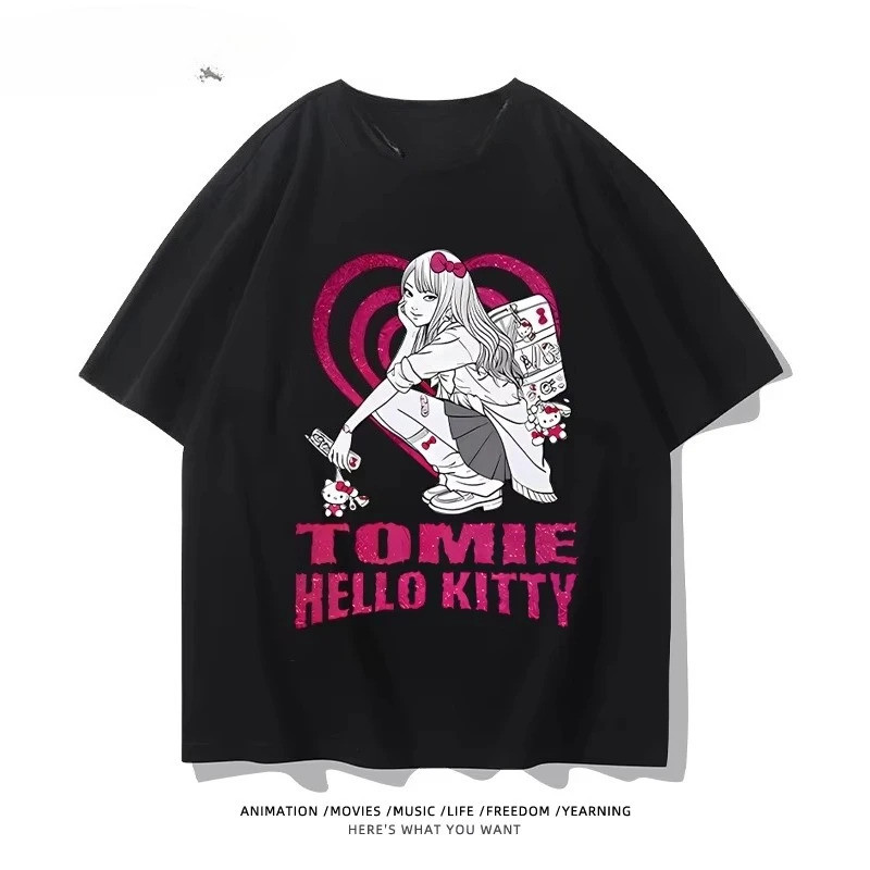 Junji ITO Hello Kitty และ Tomie Rock High Street อะนิเมะเสื้อลําลองฟิตเนสกีฬาคู่สไตล์แขนสั้น