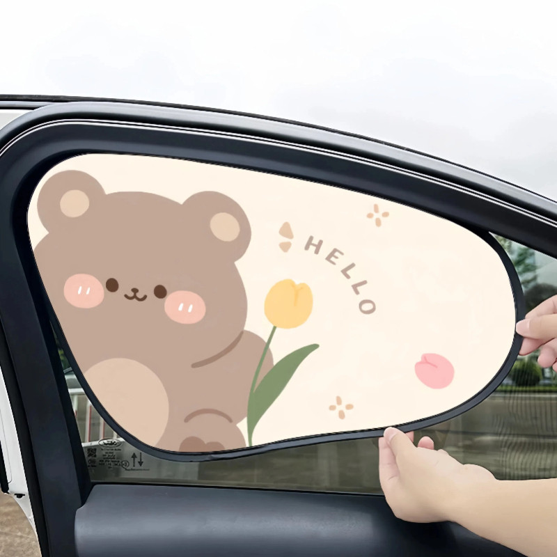 Universal รถหน้าต่างด้านข้างพับ Sunshade Sun UV Visor ผ้าม่านสีดําสติกเกอร์ฟิล์มหน้าต่าง