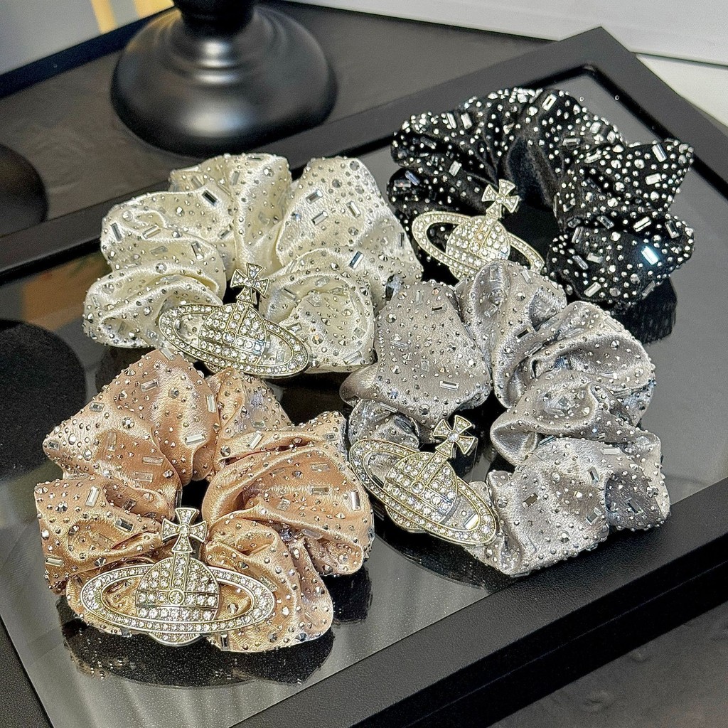 High-End Rhinestone Scrunchy แหวน Tie ยางรัดผมยืดหยุ่นสำหรับหางม้าและBall Head