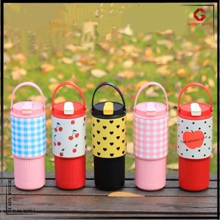 【READY STOCK📌】750ml Cute Portable Bottle for Women with Straw & Handle Insulated Stainless Steel
