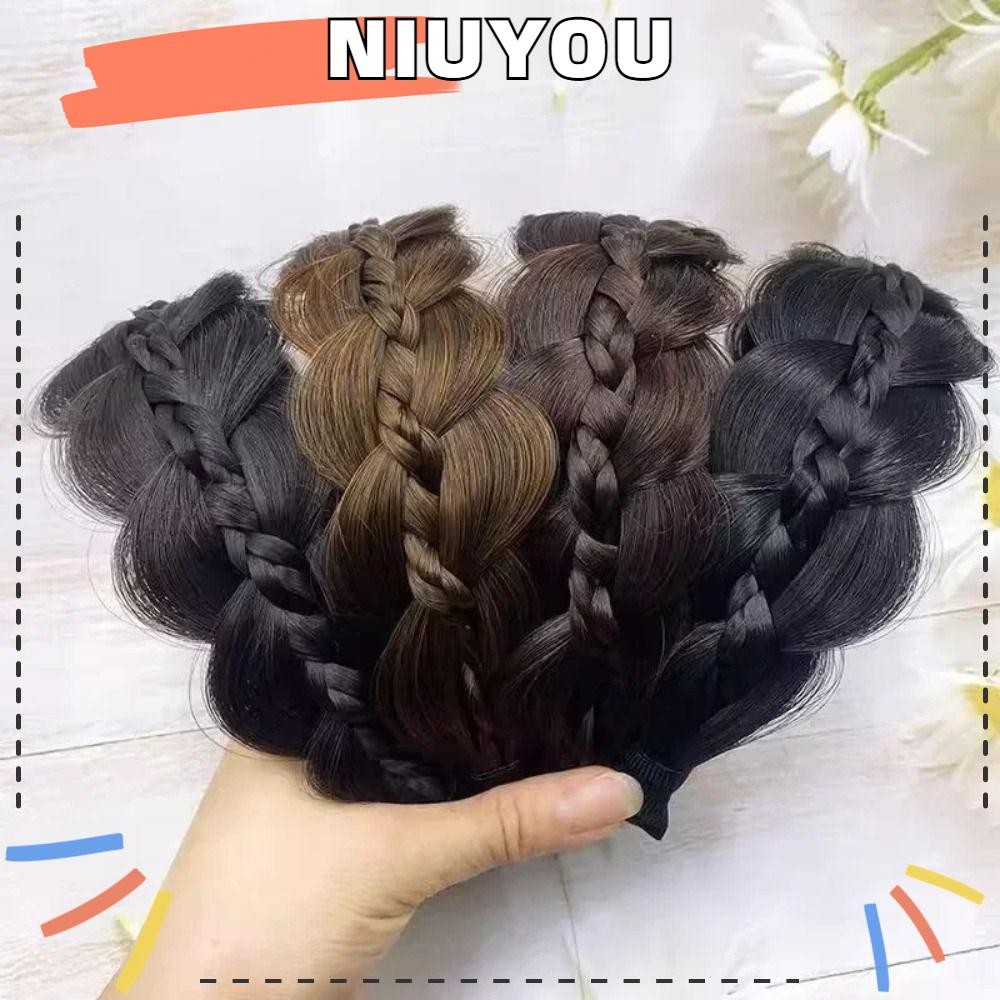 NIUYOU ที่คาดผมแบบบิดวิก ผมถักเปียแฮนด์เมดสำหรับผู้หญิง สไตล์เรโทร ก้านกว้างไม่ลื่น พร้อมหัวห่วงสำหรับจัดแต่งทรงผม