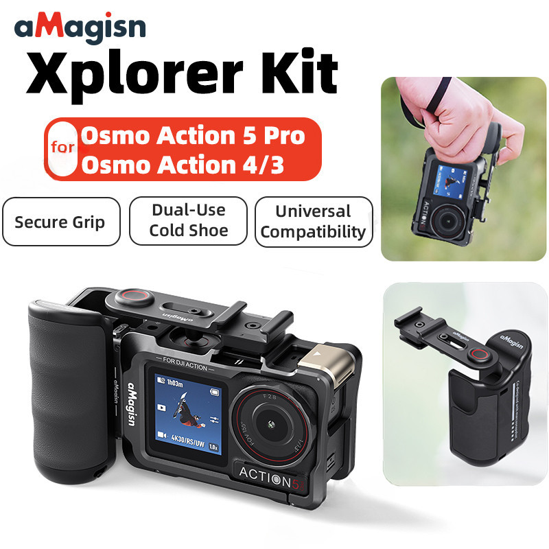 Xplorer Grip Kit การถ่ายภาพบนถนนสําหรับ DJI Osmo Action 5 Pro/4/3 Ergonomic Anti-Slip Grip พร้อม 1/4