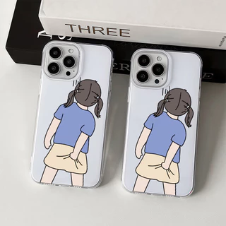 เคสมือถือ For iPhone 11 15 16 14 13 12 Pro Max X XS XR 13 12 Pro 15 16 Plus Case ลายคู่น่ารัก ครีม IMD แบบนิ่ม TPU เคส
