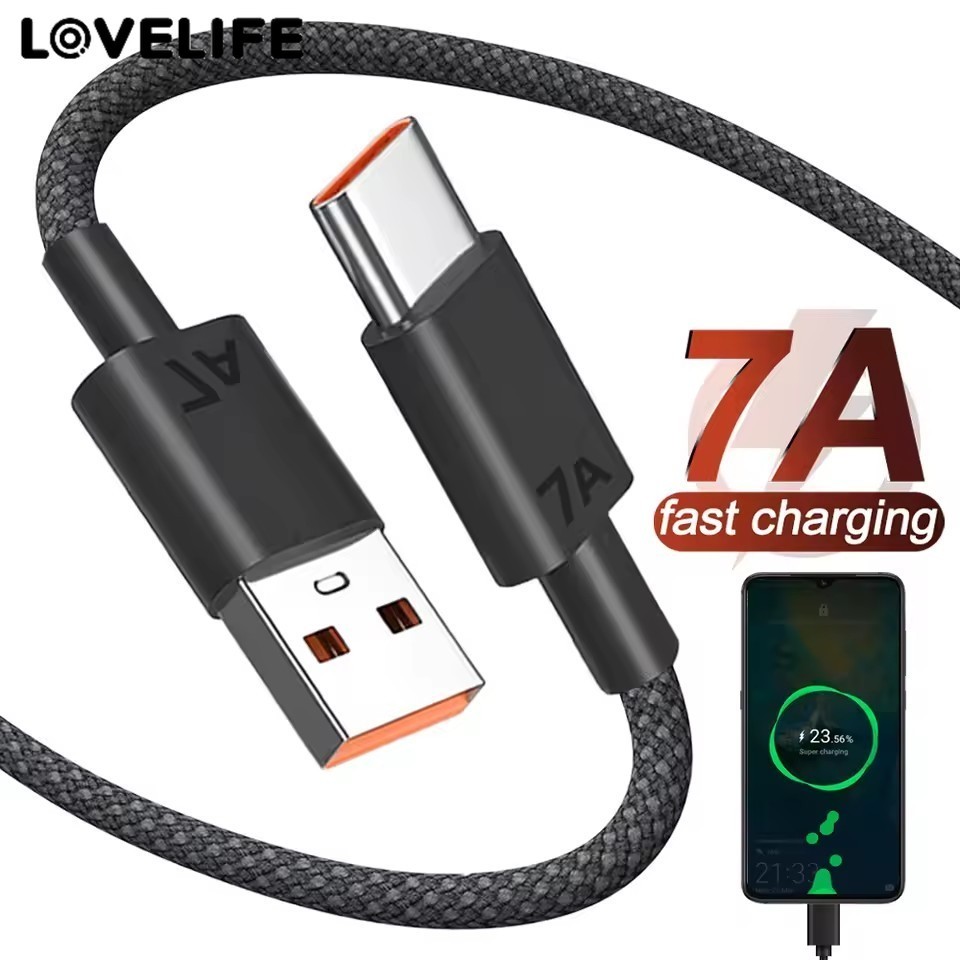 [AUTO&3C]สาย USB A to Type C ระดับพรีเมียม 7A 120W ชาร์จเร็ว | สายไนลอนถักพร้อมแกนทองแดงสําหรับแท็บเล็ตโทรศัพท์ชาร์จเร็ว