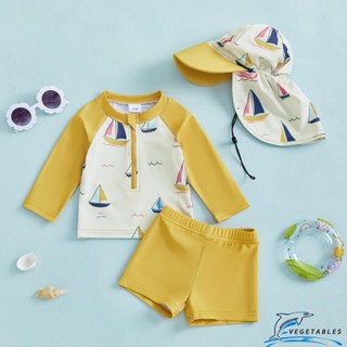 ZHY-Boys Rash Guard ชุดว่ายน้ําชุดเรือใบพิมพ์เสื้อแขนยาวซิปพ…