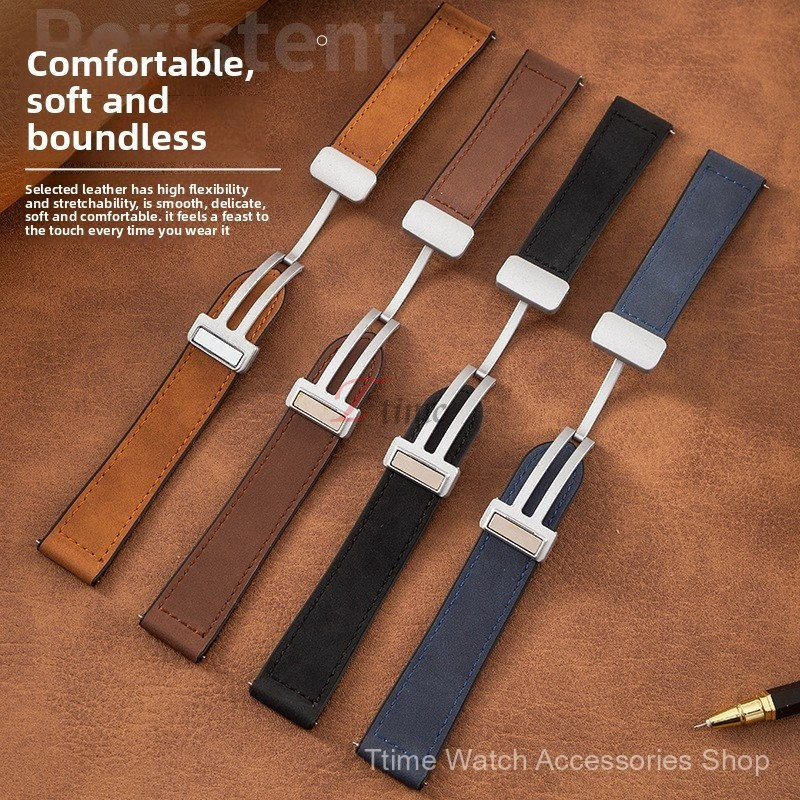 สายหนังแม่เหล็กขนาด 22 มม. สำหรับ Timex Expedition T49963/T49905 - สายหนังวัวแท้สไตล์วินเทจ Crazy Horse