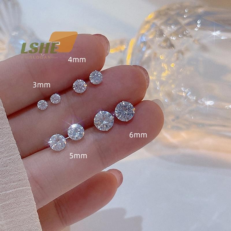 [LSHE] 1 คู่เงินคลาสสิกสี่ง่ามต่างหูสตั๊ดเพทายเรียบง่ายสําหรับผู้หญิงใหม่