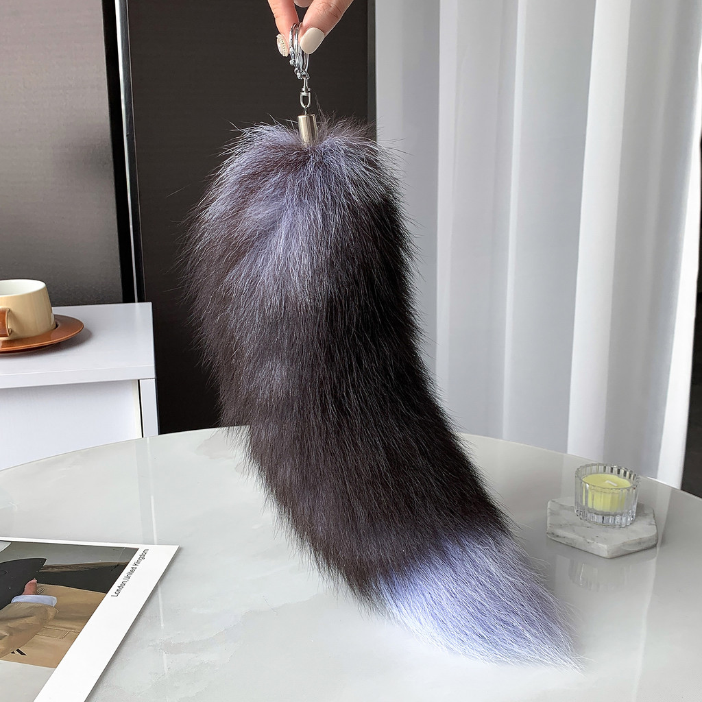 2024 จริง Fox Fur Tail ขนาดใหญ่ยาวธรรมชาติ Fur tail พวงกุญแจ Pent คอสเพลย์หางน่ารักหมาป่า Fox หางขนส