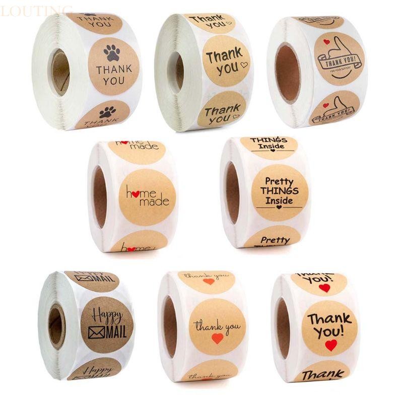 Louting 500 ชิ้นโฮมเมดขอบคุณสติกเกอร์คราฟท์รอบป้ายซีลสําหรับร้านขนาดเล็ก Handmade เครื่องเขียนตกแต่ง