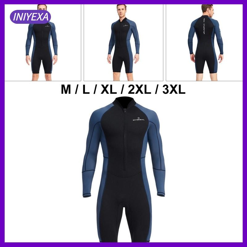 [Iniyexa] Men Wetsuit Shorty Diving Suit Front Sleeve Wet Suit for Swimming Dive Sports