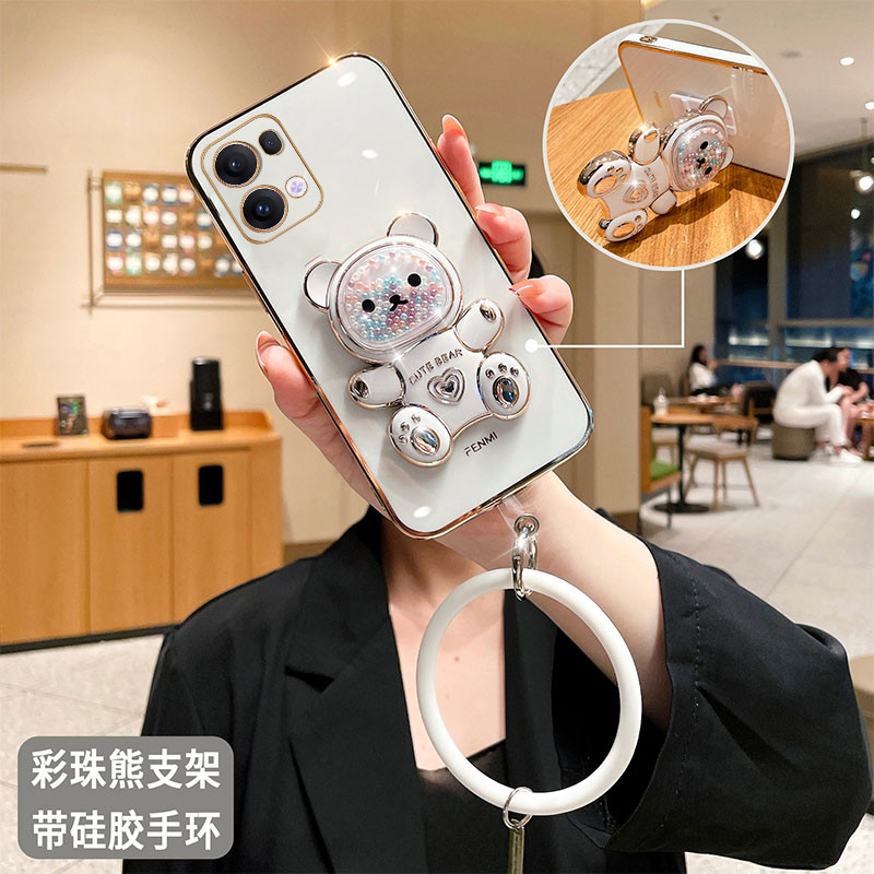 Handphone กรณี Oppo RENO 13 13PRO 13f 5G น่ารักสีลูกปัดหมีวงเล็บ Electroplated นุ่มกันกระแทกเลนส์ฝาครอบป้องกันปลอกสําหรับ RENO13F RENO 13PRO