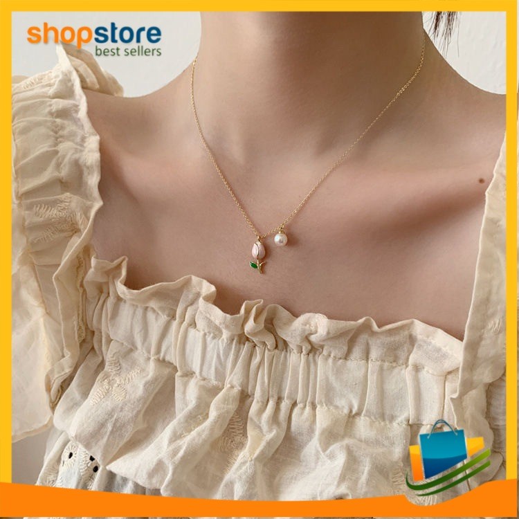 MAWAR สร้อยคอจี้ดอกกุหลาบมุกทรงกลมที่สวยงาม SSB 1270