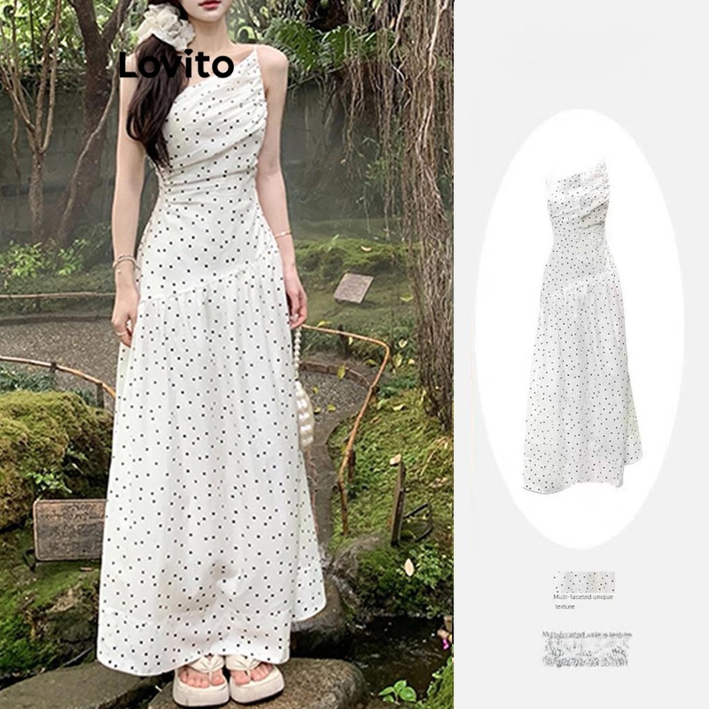Lovito ชุดเดรสผู้หญิง ลายจุด สไตล์ลำลอง LNA68116