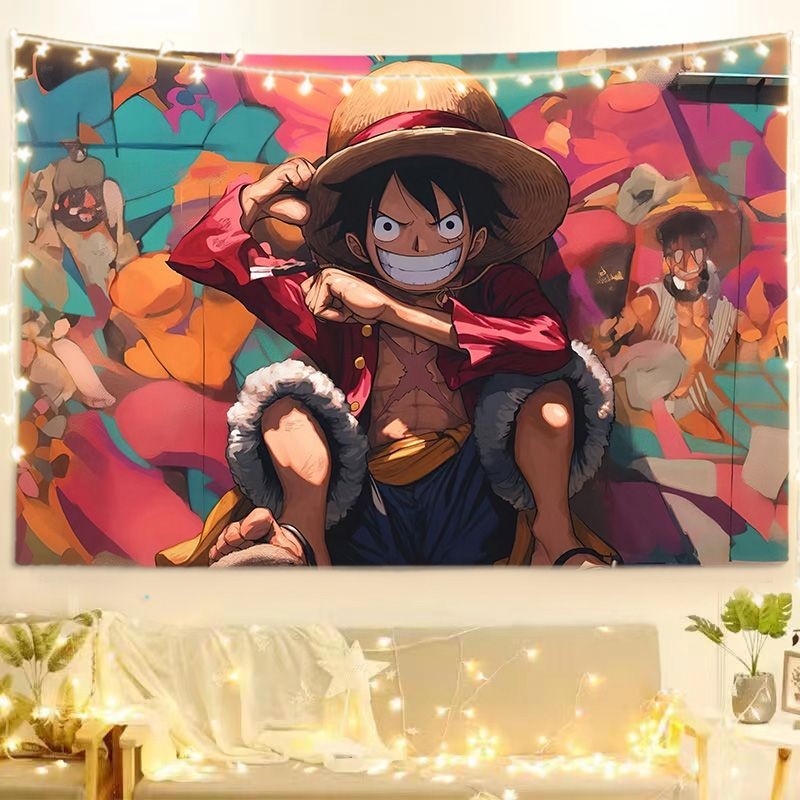 ผ้าพื้นหลังอนิเมะ One Piece Luffy AI สำหรับตกแต่งหอพักนักเรียน ผ้าแขวนข้างเตียง โปสเตอร์ผ้าผนัง - รูปที่ 5