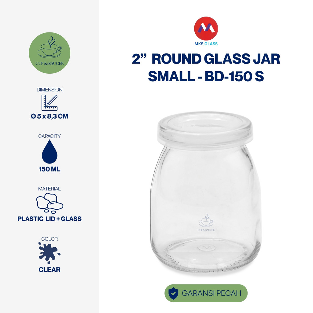 MKS ขวดแก้วกลมพร้อมฝาพลาสติกขนาดเล็กขนาด M ขนาด 5 x 5 x 8.3 ซม. ความจุ 170 มล. ขวดแก้วใสกลมเล็กพร้อม