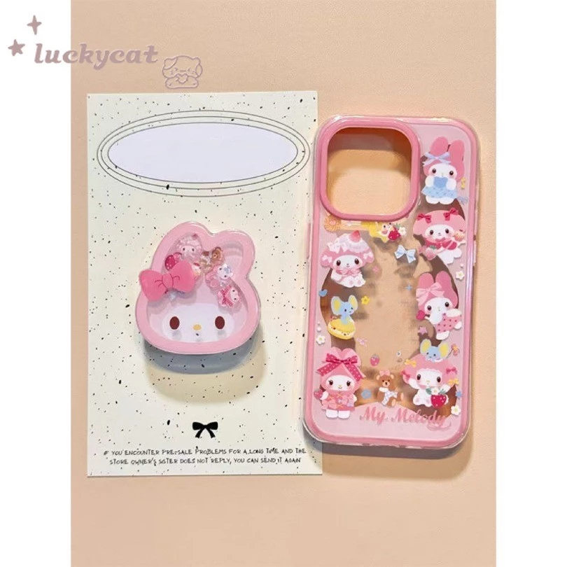 เข้ากันได้กับ iPhone 16 15 14 13 12 11 Pro Max X Xr Xs Max 7 8 Plus SE2020 เคสโทรศัพท์การ์ตูนน่ารักสีชมพูหวานโบว์กระต่าย + ขาตั้งฝาหลังนุ่ม