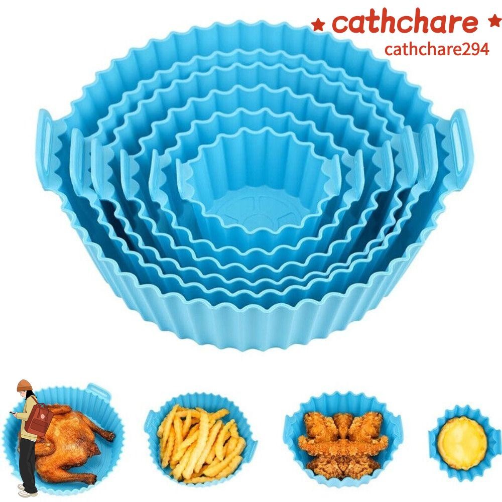 CATHCHARE294 6 ชิ้นอุปกรณ์เสริมหม้อทอดอากาศ,แม่พิมพ์เค้กซิลิกาเจลตะกร้าอบอุปกรณ์เสริมหม้อ,เครื่องมือทําอาหารถาดหม้อย่างจานพิซซ่าตะกร้าซับหม้อทอดอากาศ