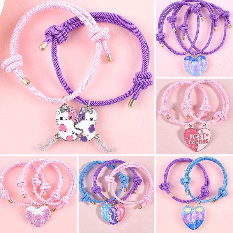 สร้อยข้อมือและจี้รูปหัวใจแม่เหล็ก handmade สำหรับเด็กผู้หญิง พร้อมเป็นของขวัญวันเกิด