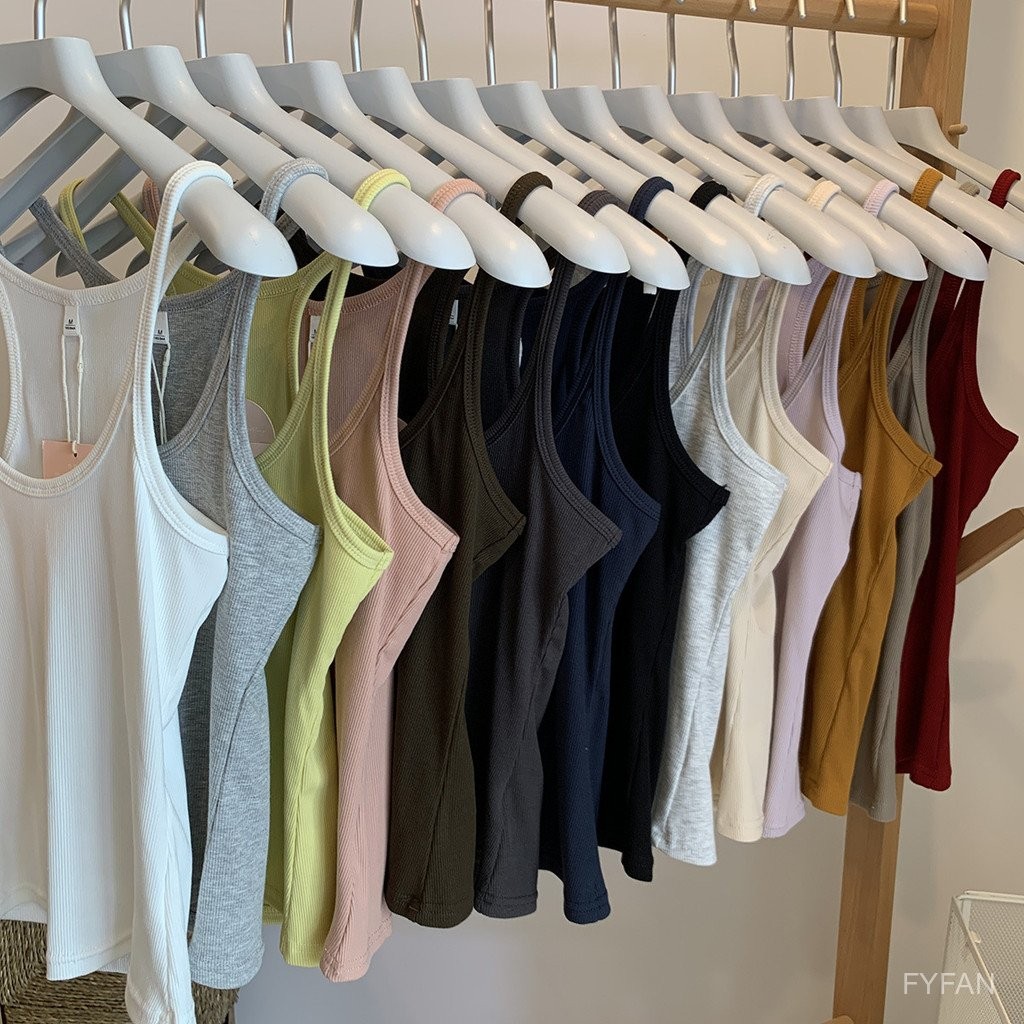 Fast Shipping  Camisole U-คอRibbed สไตล์อเมริกัน เสื้อกล้าม.slim fit สำหรับฤดูใบไม้ผลิและฤดูร้อน