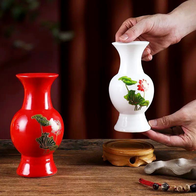 ♝-♝Buddha Offering Vase Real Gold Yellow Lotus Vase Ceramic Guanyin Vase Flower Vase for Flower Arra