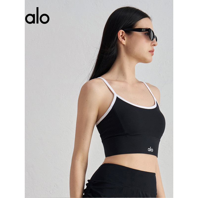 Alo Yoga เสื้อโยคะซัพพอร์ตสูง กันแรงกระแทก ทรงสวยหลังเปิด เอวลอย ถักทอชิ้นเดียว